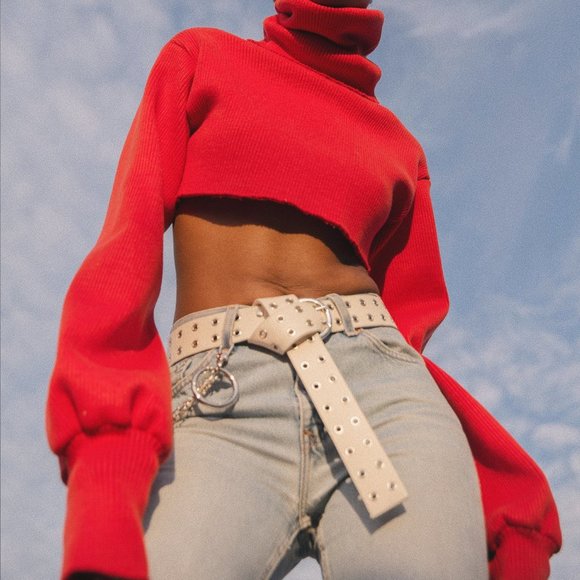 Orseund Iris Sweaters - ❌SOLD❌ Orseund Iris Chunky Knit Cropped Turtleneck Red